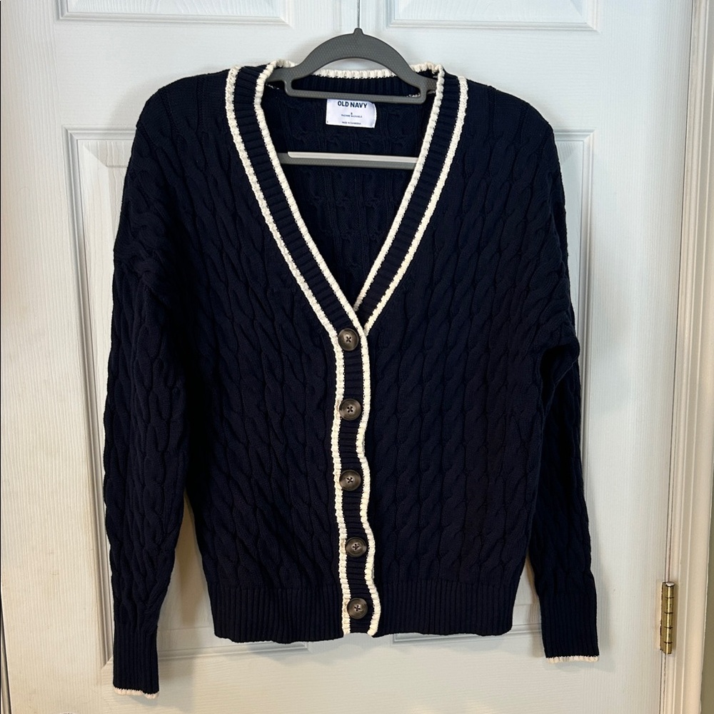 Old Navy Women's Navy Cable Knit Cardigan - Picture 2 of 5